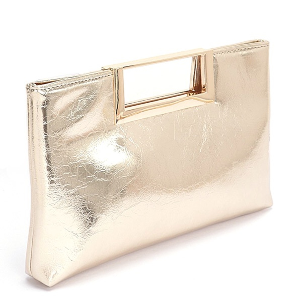 Vegan Leather Metallic Top Handle Clutch